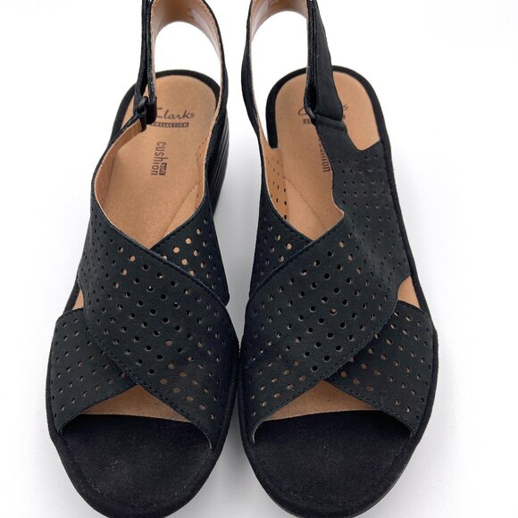 Clarks Collection Soft Cushion Balck Platform Wedge Ankle Strap Shoe Size 8M - Picture 3 of 5